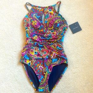 Women’s paisley keyhole bathing suit.